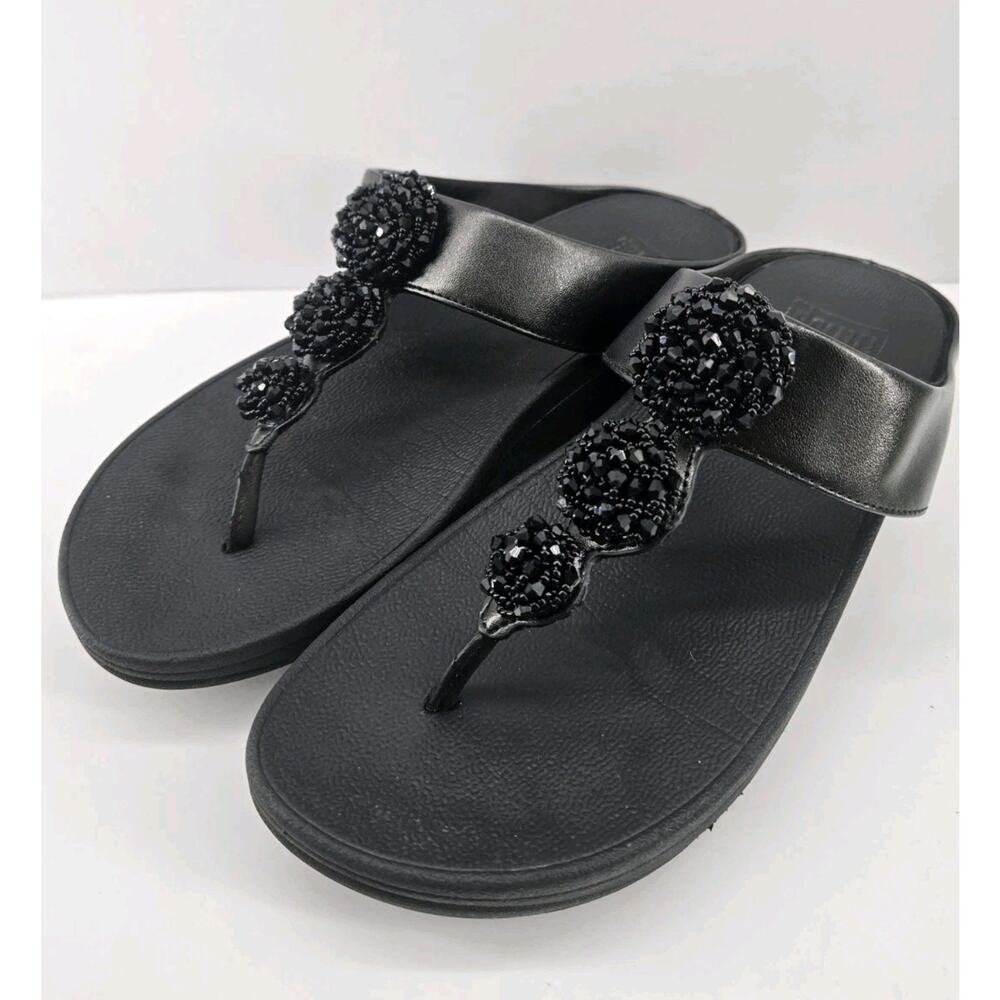 FitFlop Fino Beadie Button Black Post Toe Comfort Sandal Sz 6 - Picture 11 of 11